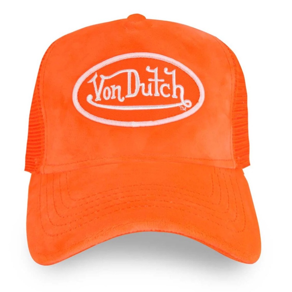 NWT VON DUTCH NEON ORANGE VELVET TRUCKER HAT